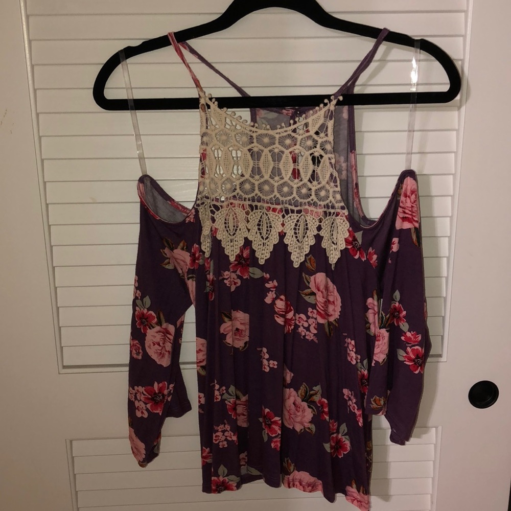 Purple cold shoulder top